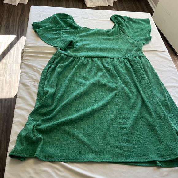 Ava & Viv Green Textured A Line Flutter Sleeve Dress Plus Size 3X Pockets - Picture 6 of 9
